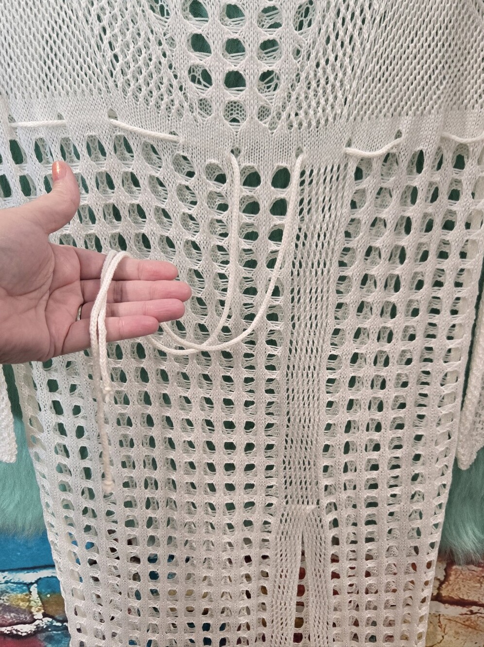 No brand tag White Knit Long Bell Sleeve Sleeve Swimsuit Cover Up Approx S-M - Picture 5 of 11